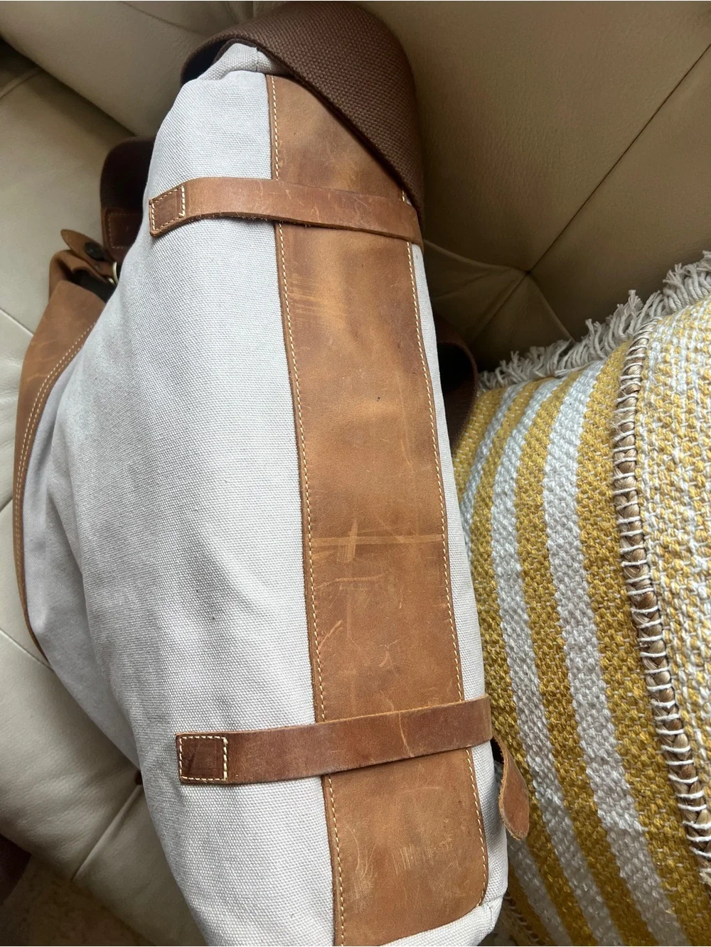 The House of Flynn Canvas & Leather camera bag in oat/tan